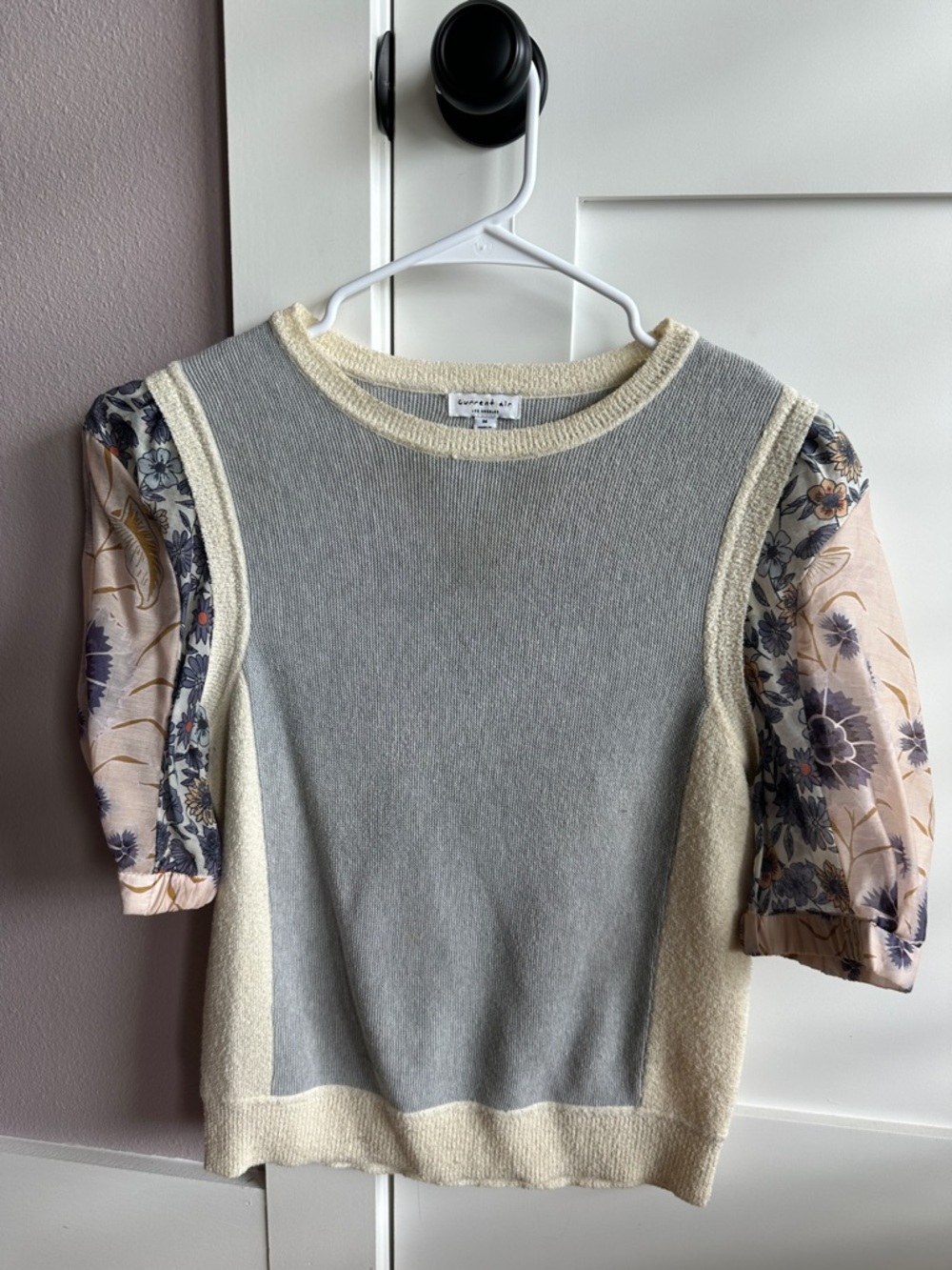 Current Air Gray Knit Top with Cream Trim